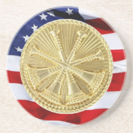 Firefighter 4 Bugle Guld Medallion Underlägg Sandsten