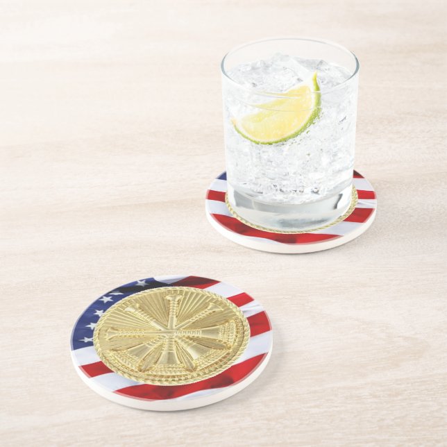 Firefighter 4 Bugle Guld Medallion Underlägg Sandsten (Sidan)