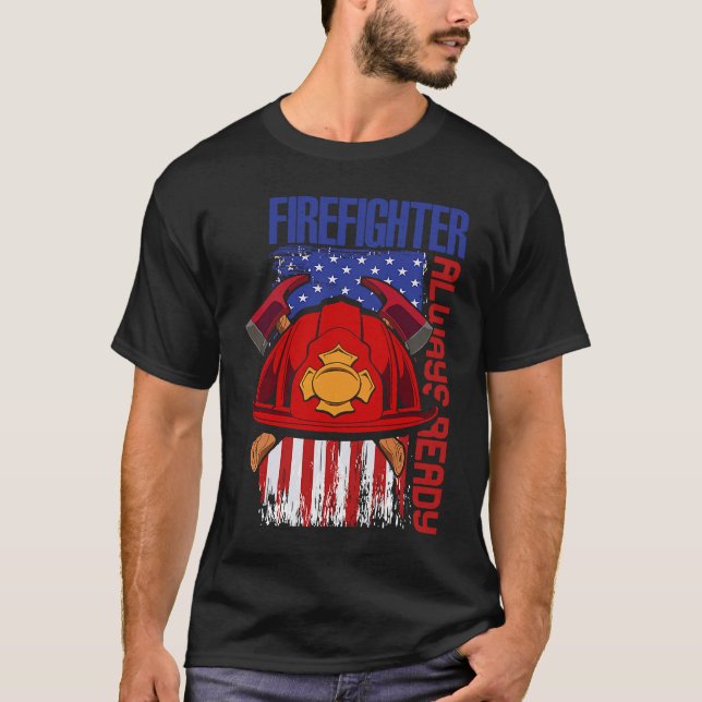 Firefighter Always Redo US American Flagga Fireman T Shirt (Framsida)