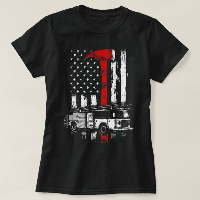 Firefighter American Fire Lastbil red Ax Fireman U T Shirt (Design framsida)