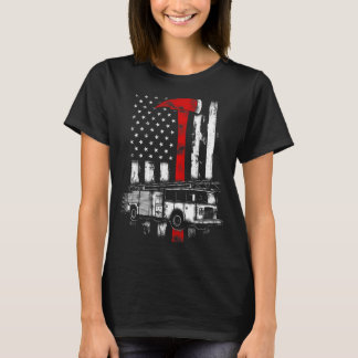 Firefighter American Fire Lastbil red Ax Fireman U T Shirt