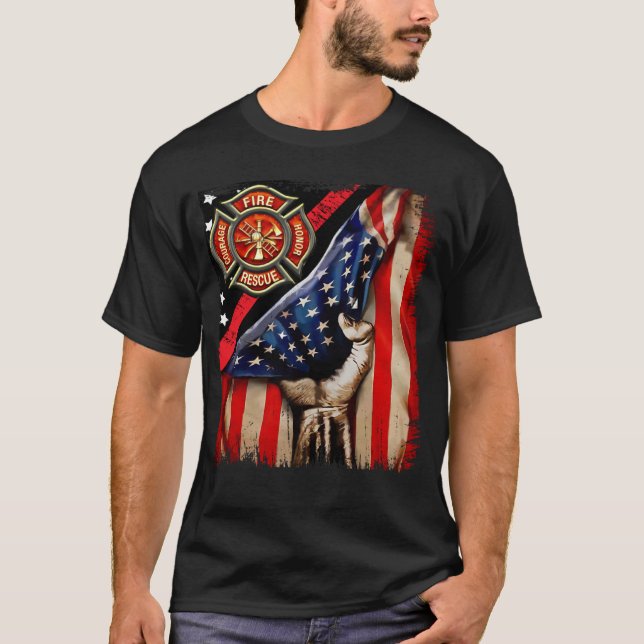 Firefighter American Flag Firefighter Vibes Labor  T Shirt (Framsida)