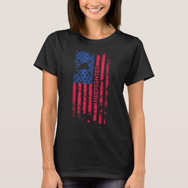Firefighter American Flagga 4:e juli Fireman Patr T Shirt (Framsida)