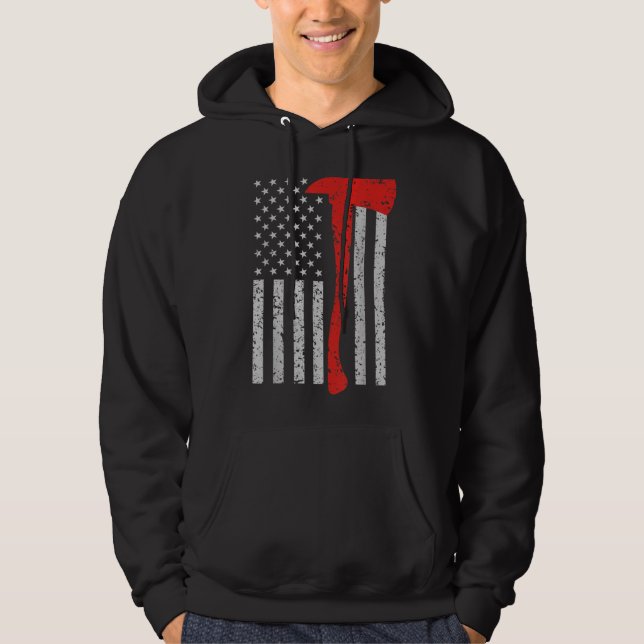 Firefighter American Flagga Ax Hoodie (Framsida)