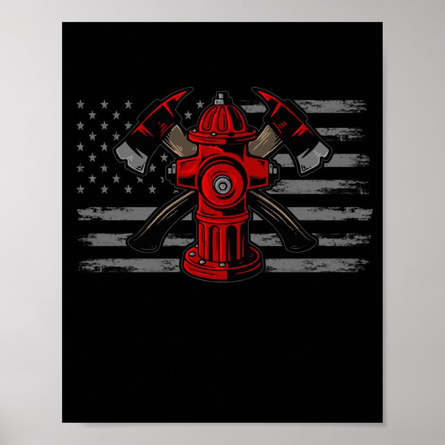 Firefighter American Flagga Ax Poster (Framsidan)