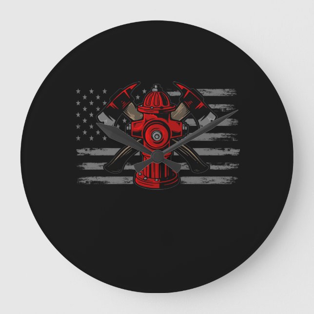 Firefighter American Flagga Ax Stor Klocka (Framsida)