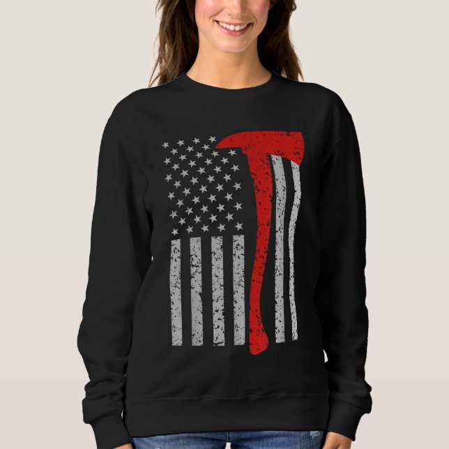 Firefighter American Flagga Ax Thin Red Line Patri T Shirt (Framsida)