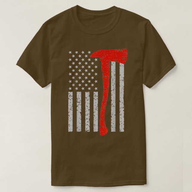 Firefighter American Flagga Ax Thin Red Line Patri T Shirt (Design framsida)