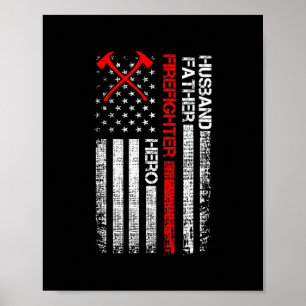 Firefighter American Flagga Ax Thin Red Line Poster