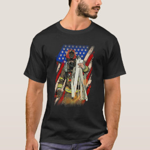 Firefighter American Flagga Memorial Day Fireman P T Shirt