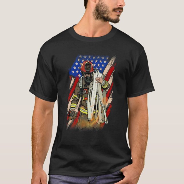 Firefighter American Flagga Memorial Day Fireman P T Shirt (Framsida)