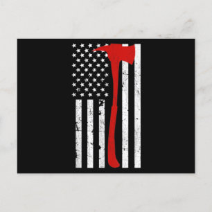 Firefighter American Flagga Thin Red Line Ax Vykort