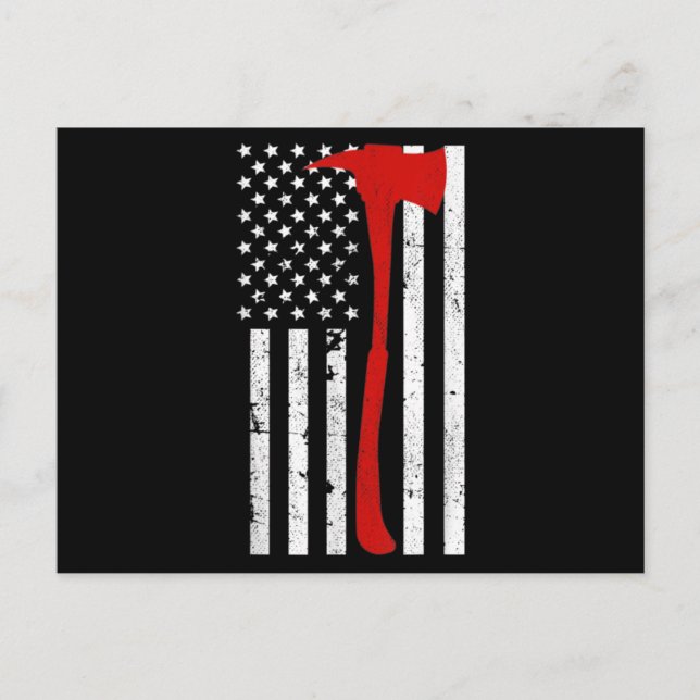Firefighter American Flagga Thin Red Line Ax Vykort (Framsida)