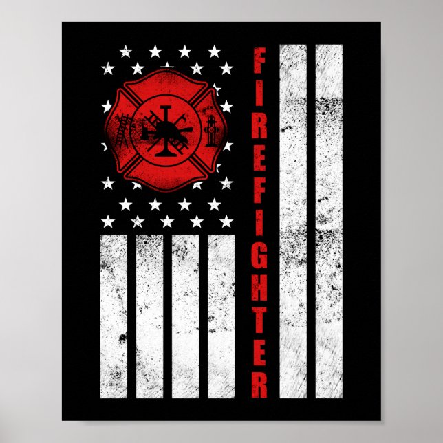 Firefighter American Flagga Thin Red Line Flagga Poster (Framsidan)