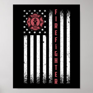 Firefighter American Flagga Thin Red Line Flagga Poster