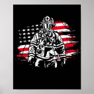 Firefighter American Flagga Thin Red Line Poster