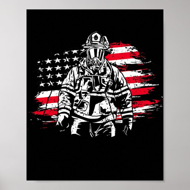 Firefighter American Flagga Thin Red Line Poster (Framsidan)