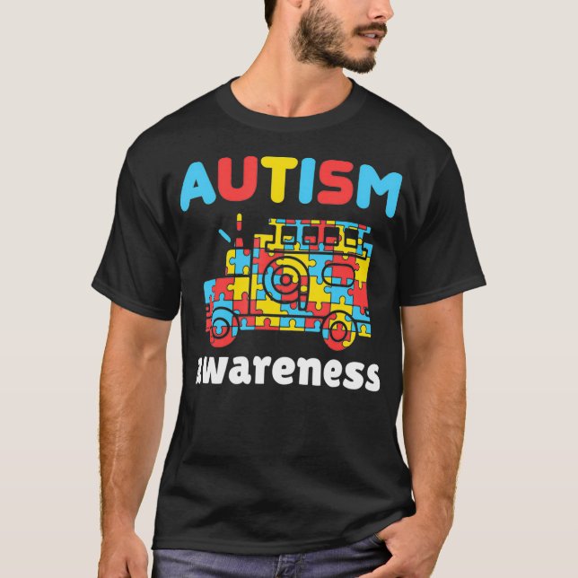 Firefighter Autism Awareness Puzzle Pieces Fire T Shirt (Framsida)