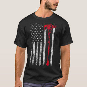 Firefighter Ax USA flagga Thin Red Line Fireman Pa T Shirt