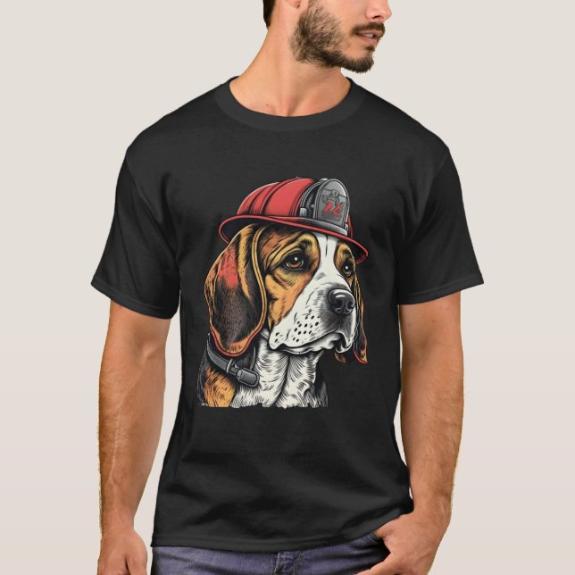 FireFighter Beagle Dog For Beagle Dad Fire Fighter T Shirt (Framsida)