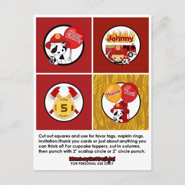 FIREFIGHTER Birthday Cuptårta Topper Märkres FF01C Vykort (Framsida)