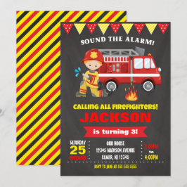 Firefighter Birthday-inbjudan, kalkboard Inbjudningar