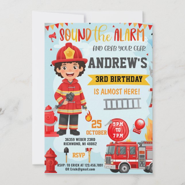 Firefighter Birthday invitation with photo Inbjudningar (Framsida)