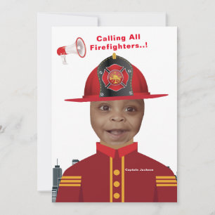 Firefighter Boys Ansikte i Hål Photo Birthday Inbjudningar