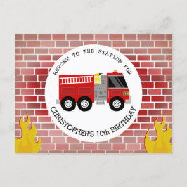 Firefighter Bricks Firelånglastbilar Flames Birthd Inbjudan Vykort
