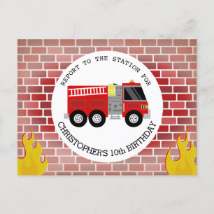 Firefighter Bricks Firelånglastbilar Flames Birthd Inbjudan Vykort