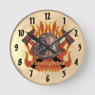 Firefighter Brother Clock Rund Klocka