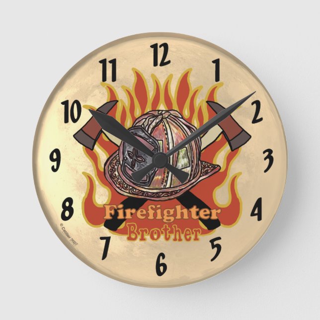 Firefighter Brother Clock Rund Klocka (Framsida)