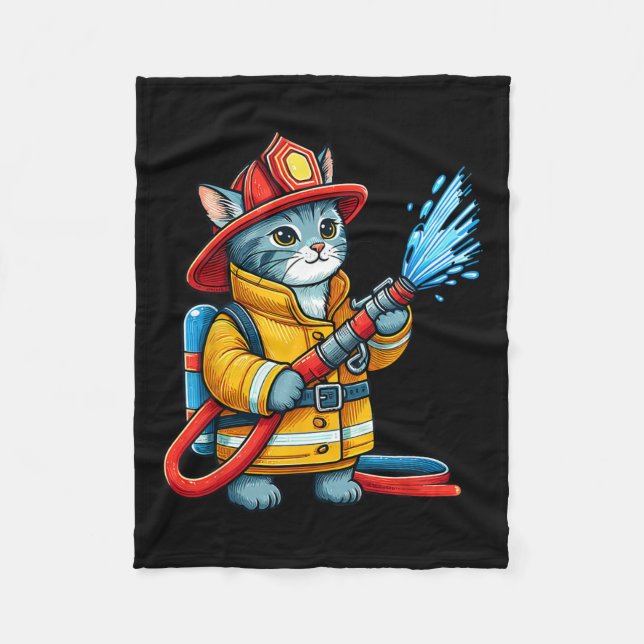 Firefighter Cat Fireman Animal Lover Cat Fleecefilt (Framsidan)