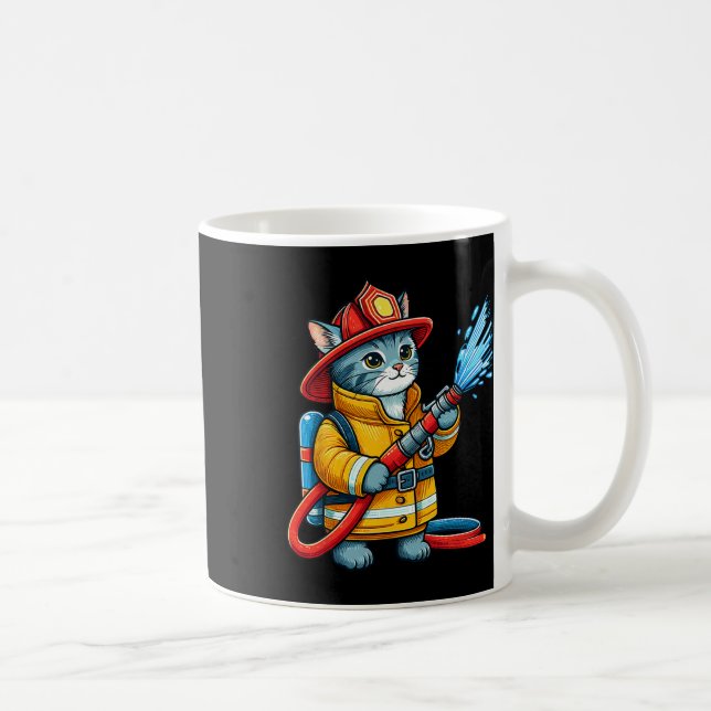 Firefighter Cat Fireman Animal Lover Cat Kaffemugg (Höger)