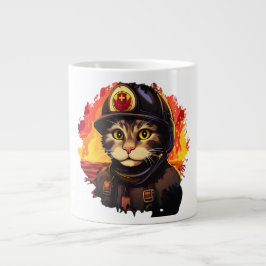 Firefighter cat jumbo mugg