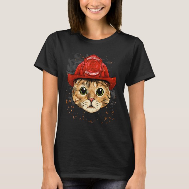 Firefighter Cat Kitten Fire Department Fireman Pet T Shirt (Framsida)
