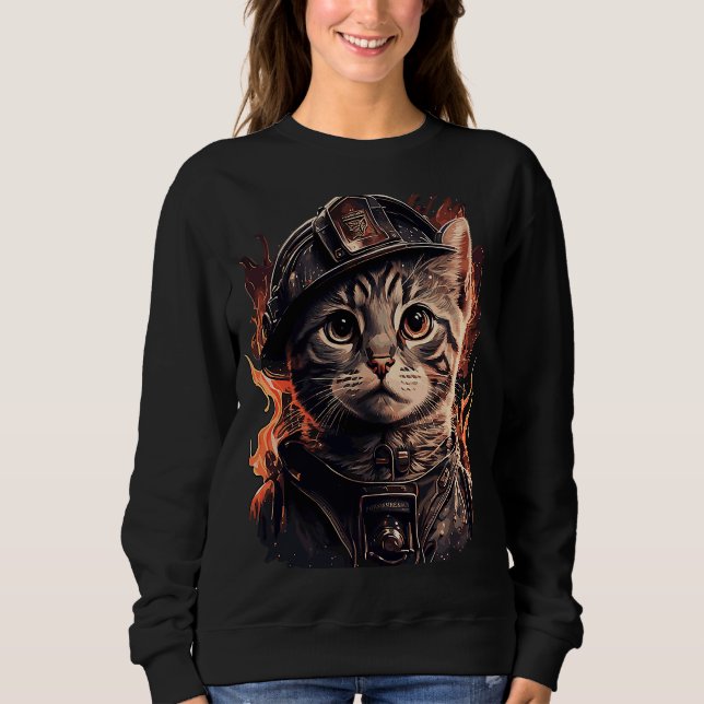 Firefighter Cat Kitten Fireman Helmet Firefighter T Shirt (Framsida)
