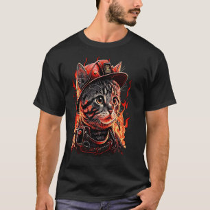 Firefighter Cat Kitten Fireman Helmet Firefighter T Shirt