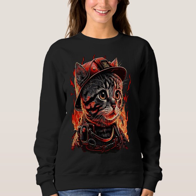 Firefighter Cat Kitten Fireman Helmet Firefighter T Shirt (Framsida)