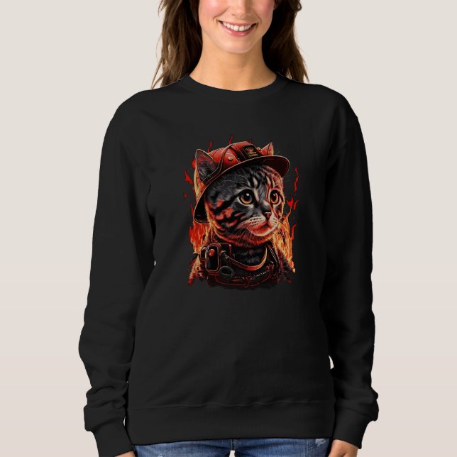 Firefighter Cat Kitten Fireman Helmet Firefighter  T Shirt (Framsida)