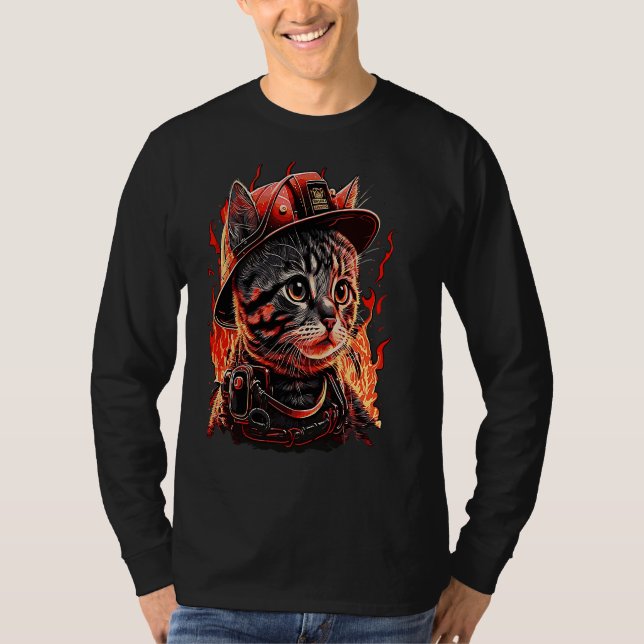 Firefighter Cat Kitten Fireman Helmet Firefighter T Shirt (Framsida)