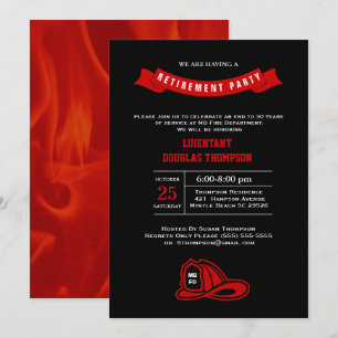 Firefighter Chalkboard Flame Pension Party Inbjudningar