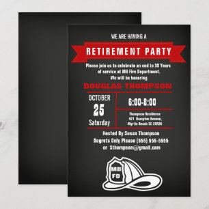 Firefighter Chalkboard Pension Party Inbjudningar