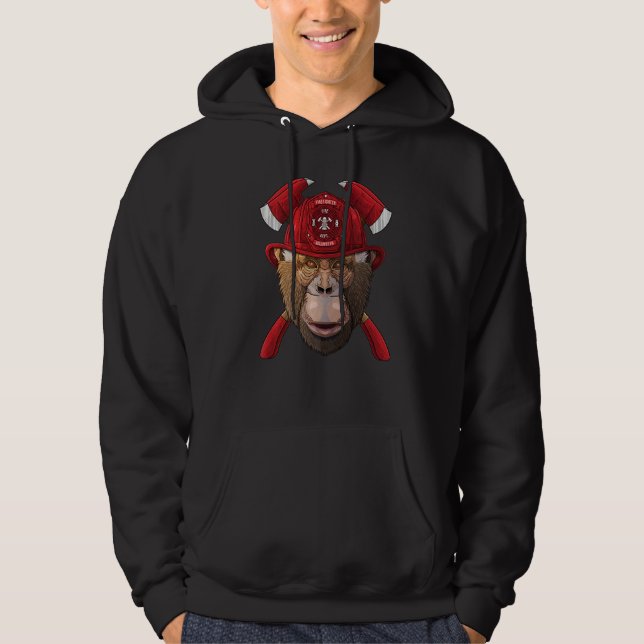 Firefighter Chimpanzee Fireman Boys Kids Fire Resc Hoodie (Framsida)