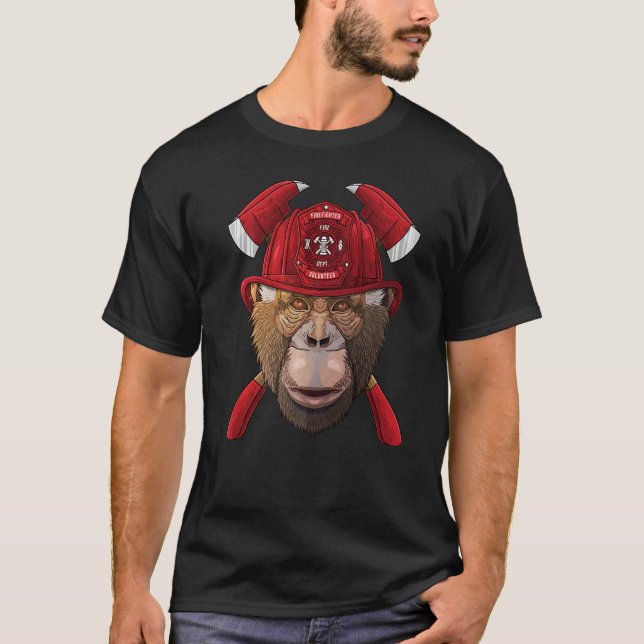 Firefighter Chimpanzee Fireman Boys Kids Fire Resc T Shirt (Framsida)