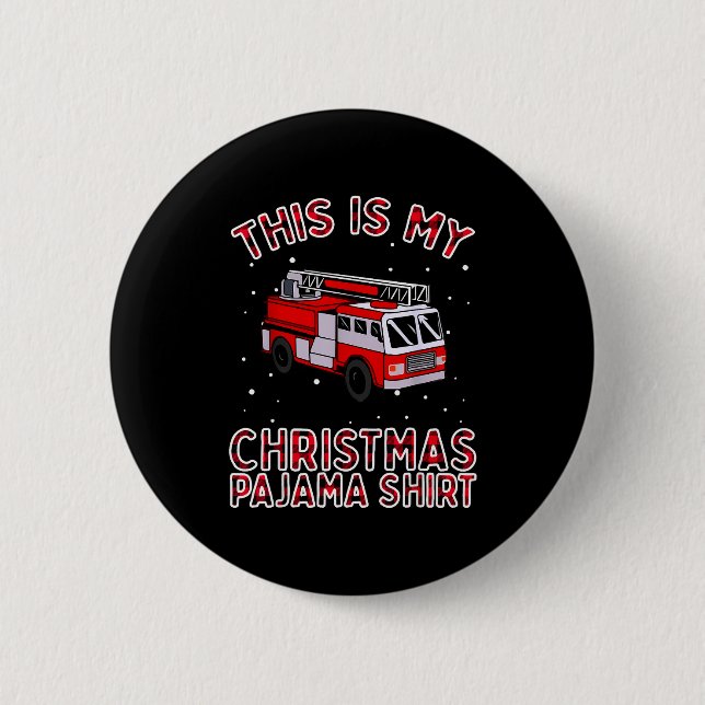 Firefighter Christmas Pajama - Fire Truck Funny Fi Knapp (Framsida)