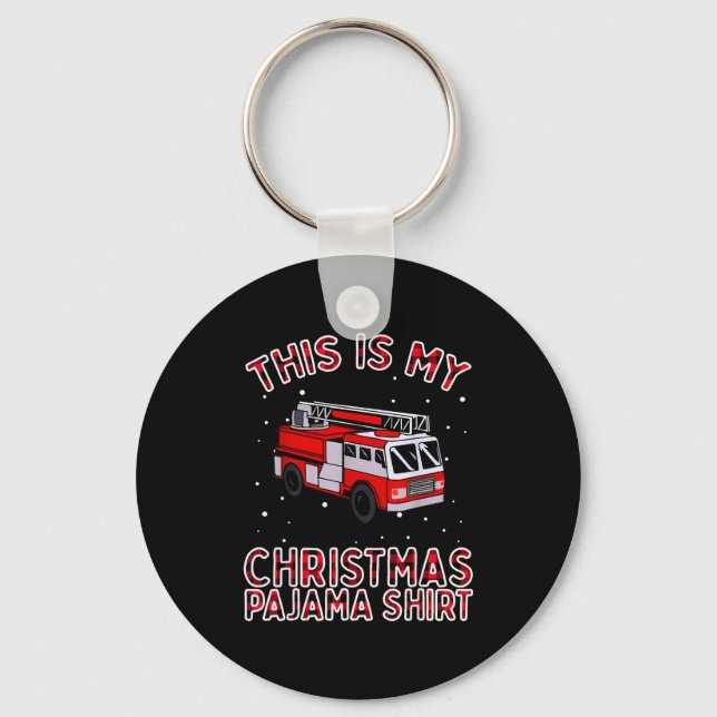 Firefighter Christmas Pajama - Fire Truck Funny Fi Nyckelring (Framsida)