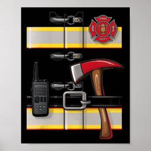 Firefighter Costume Fireman Uniform Ax Radio Hall Poster