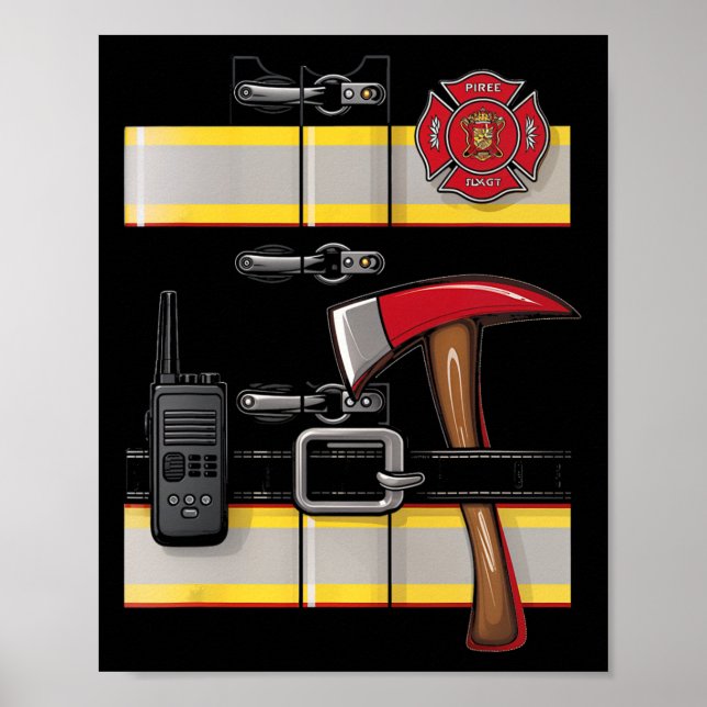 Firefighter Costume Fireman Uniform Ax Radio Hall Poster (Framsidan)
