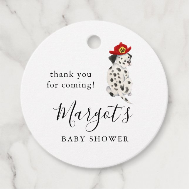 Firefighter Dalmatian Hund Baby Shower Gåvor Etiketter (Framsida)